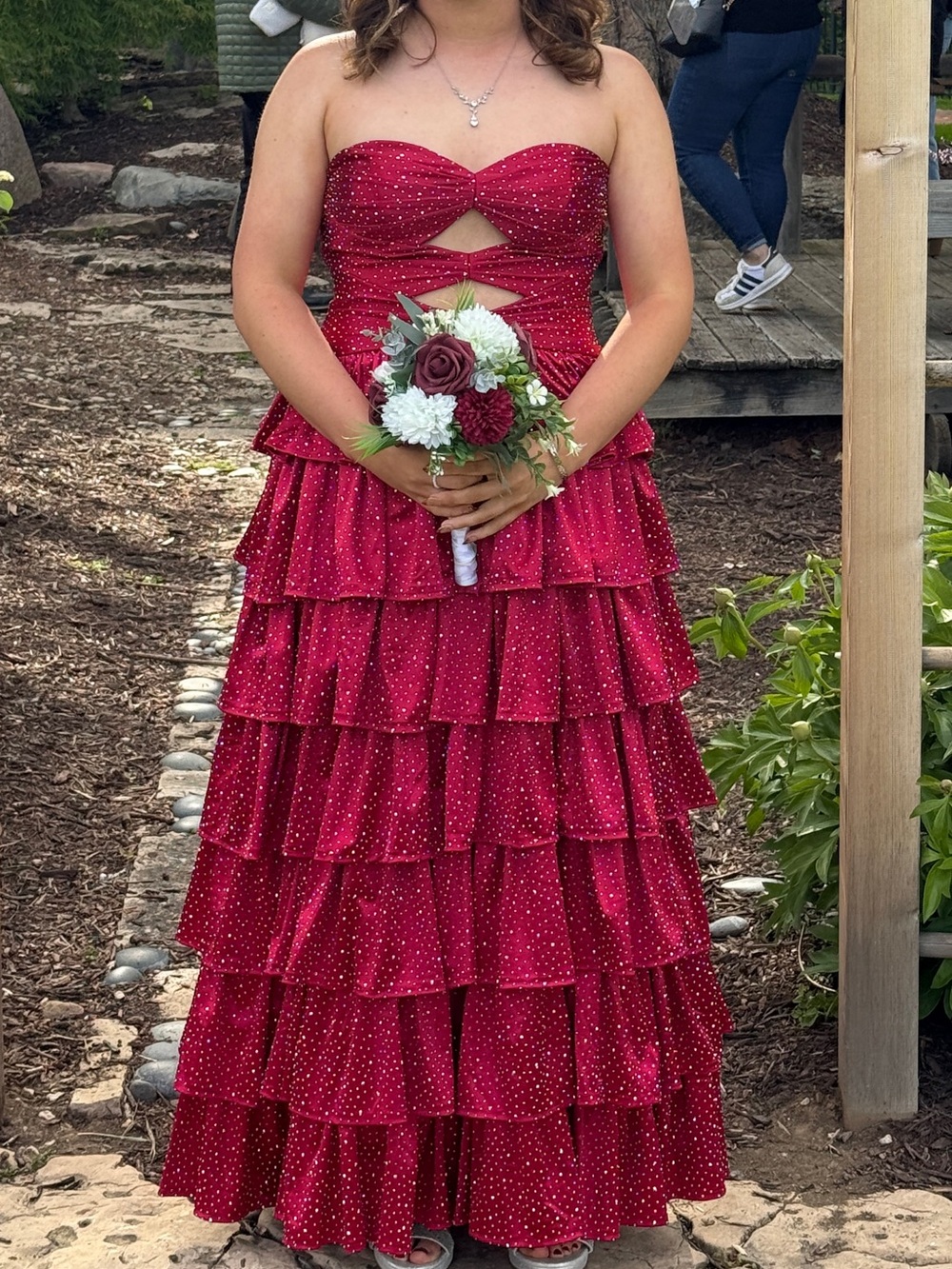 Strapless Burgundy/Red Ruffled Prom Dress
